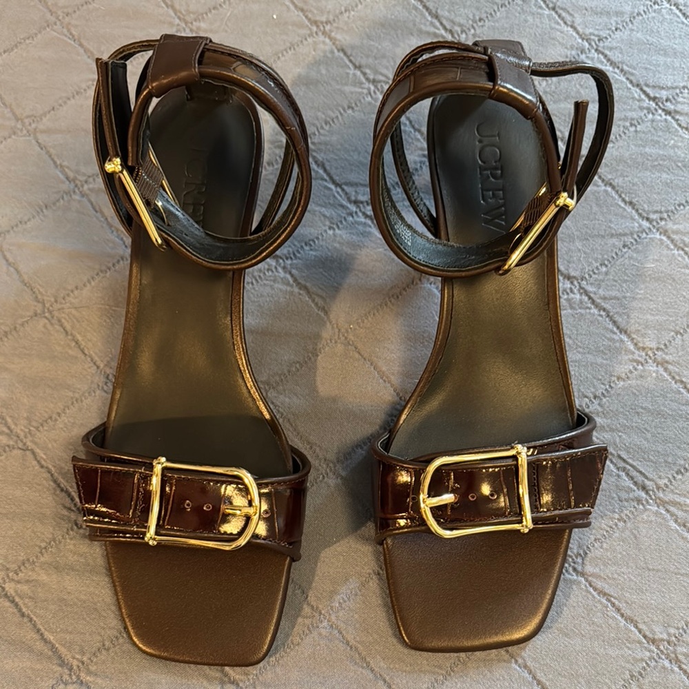 Krista kitten-heel sandals in Italian croc-embossed leather